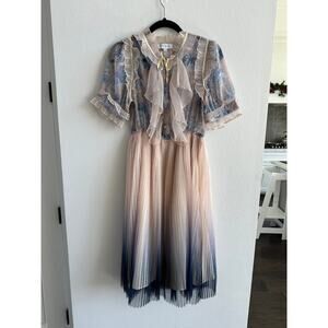 Chicwish Gradient Pleated Mesh Tulle Midi Dress Size S/M